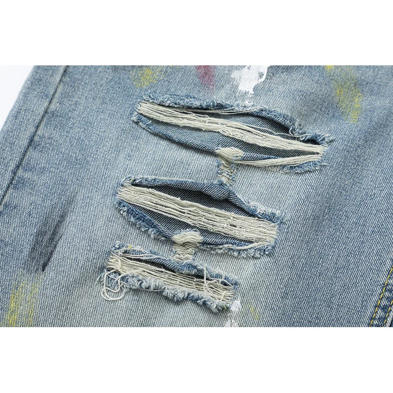 Y2K washed American style personalized printed jeans Real men's ripped trend high-end Korean straight wide-leg pants