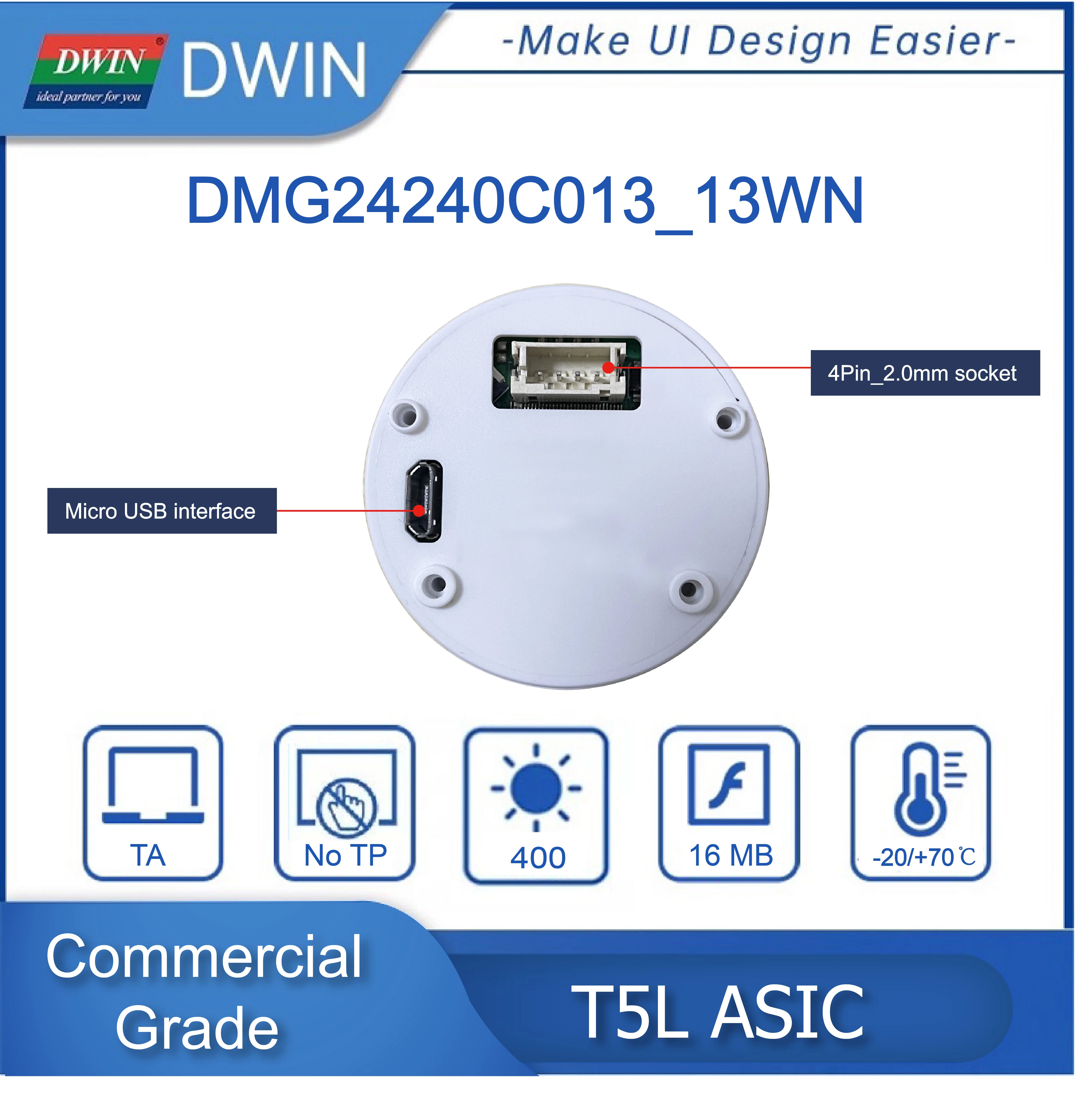 DWIN 1.3 cala 240*240 pikseli rozdzielczość 262K kolory IPS-TFT-z szerokim kątem widzenia LCD kąt okrągły ekran obrotowy DMG24240C013_13WN