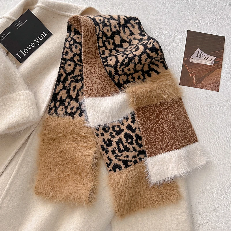 New Leopard Knitting Scarf Women Autumn Winter Thick Soft Warm Muffler HighQuality Versatile Imitation Cashmere Shawl Female