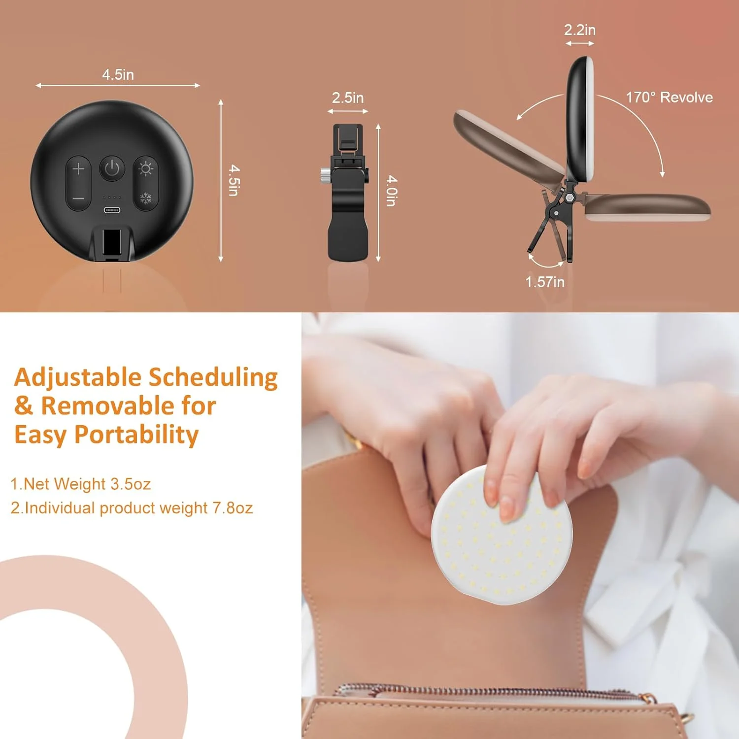 HUADAI Ring Light, 60 LED 2200mAh Rechargeable Cell Phone Fill Selfie Light 7 Modes, 10-Level Brightness, Portable Clip on Light