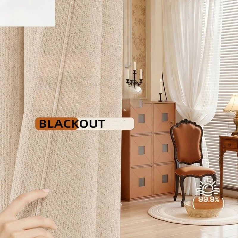 

Double Sided Cotton and Linen Living Room and Bedroom Modern Fabric Thick Blackout Fashion White Tulle Decor Window