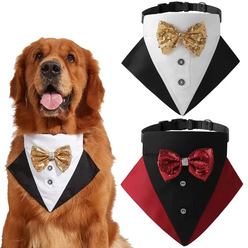 

10pcs Factory Direct New English Style Sequin Bow Triangle Dog Saliva Towel for Wedding Parties for Cats Year Use-Summer Winter