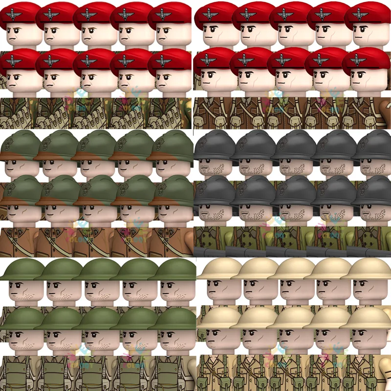 Kids Toys 10pcs/lot WW2 Building Blocks France Infantry UK Red Devils Soldiers Mini Action Figures Toys For Kids Christmas Gifts