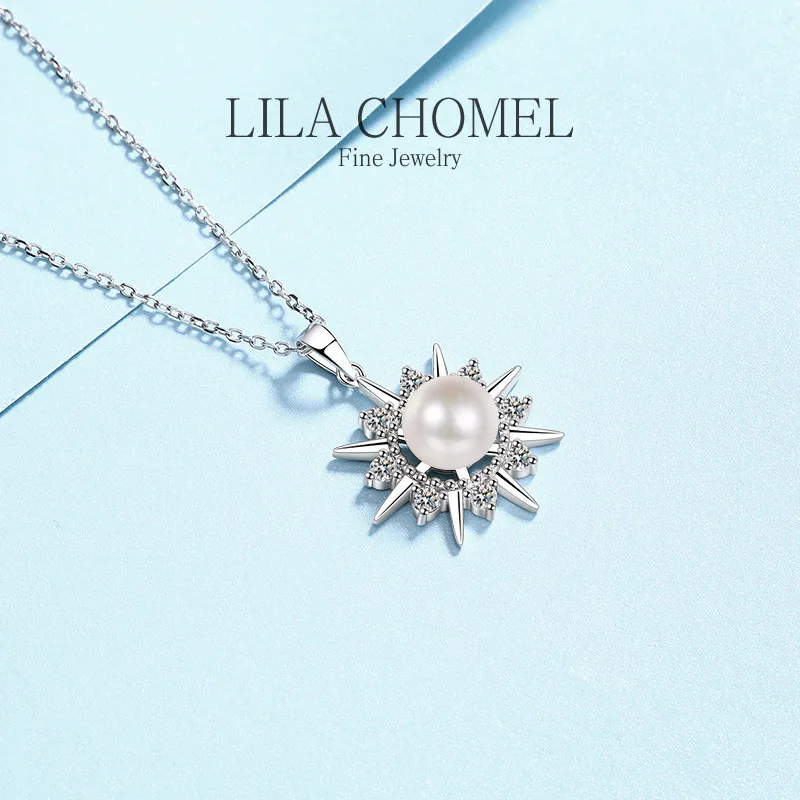 Luxury PT950 Platinum Certified 0.32ct Moissanite Pendant for Women Wedding Sparkling Sunflower Pearl Necklace Collarbone Chain