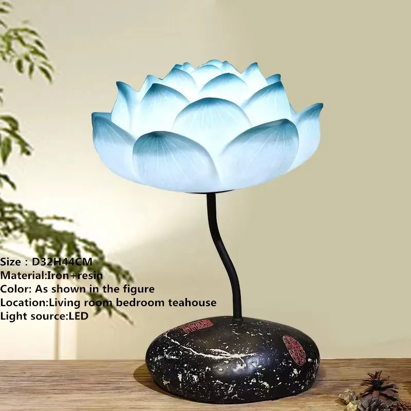 RONIN Contemporary Lotus Table Lamp Chinese Style  Living Room Bedroom  Tea Room Study Art Decorative Light
