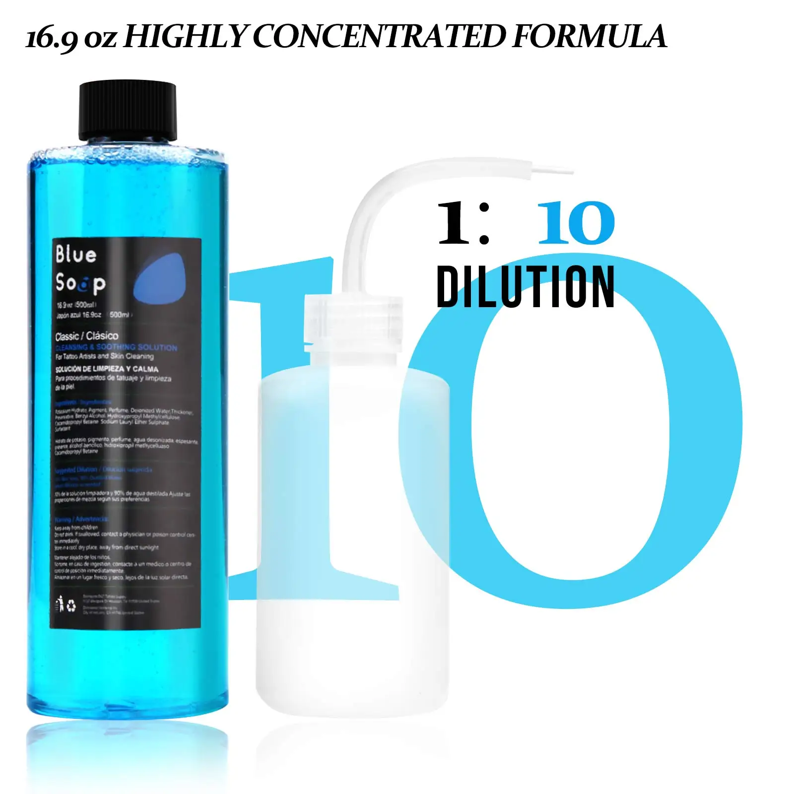 

16.9oz 500ml Blue Soap Prep Wash , 8oz 250ml Squeeze Bottle For Tattoos and Piercings Liquid Cleaning Solution for Aftercare