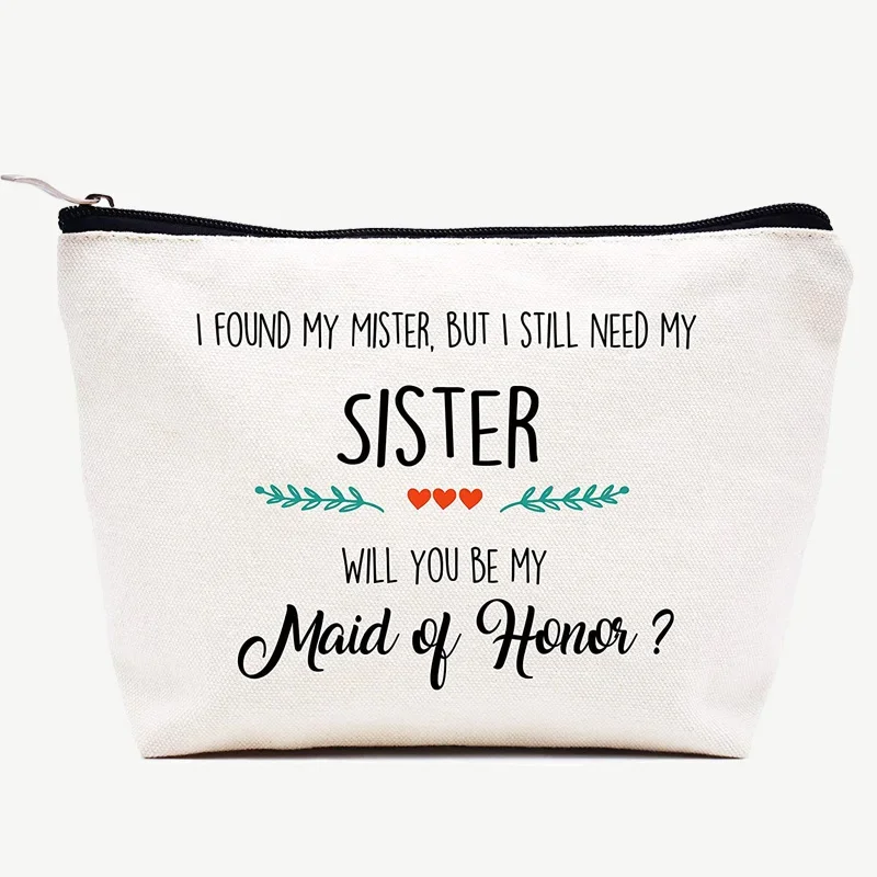 Will You Be My Maid of Honor Bridesmaid Makeup Bag Bridal Shower wedding Bachelorette Party Sister Friend Proposal Gift present