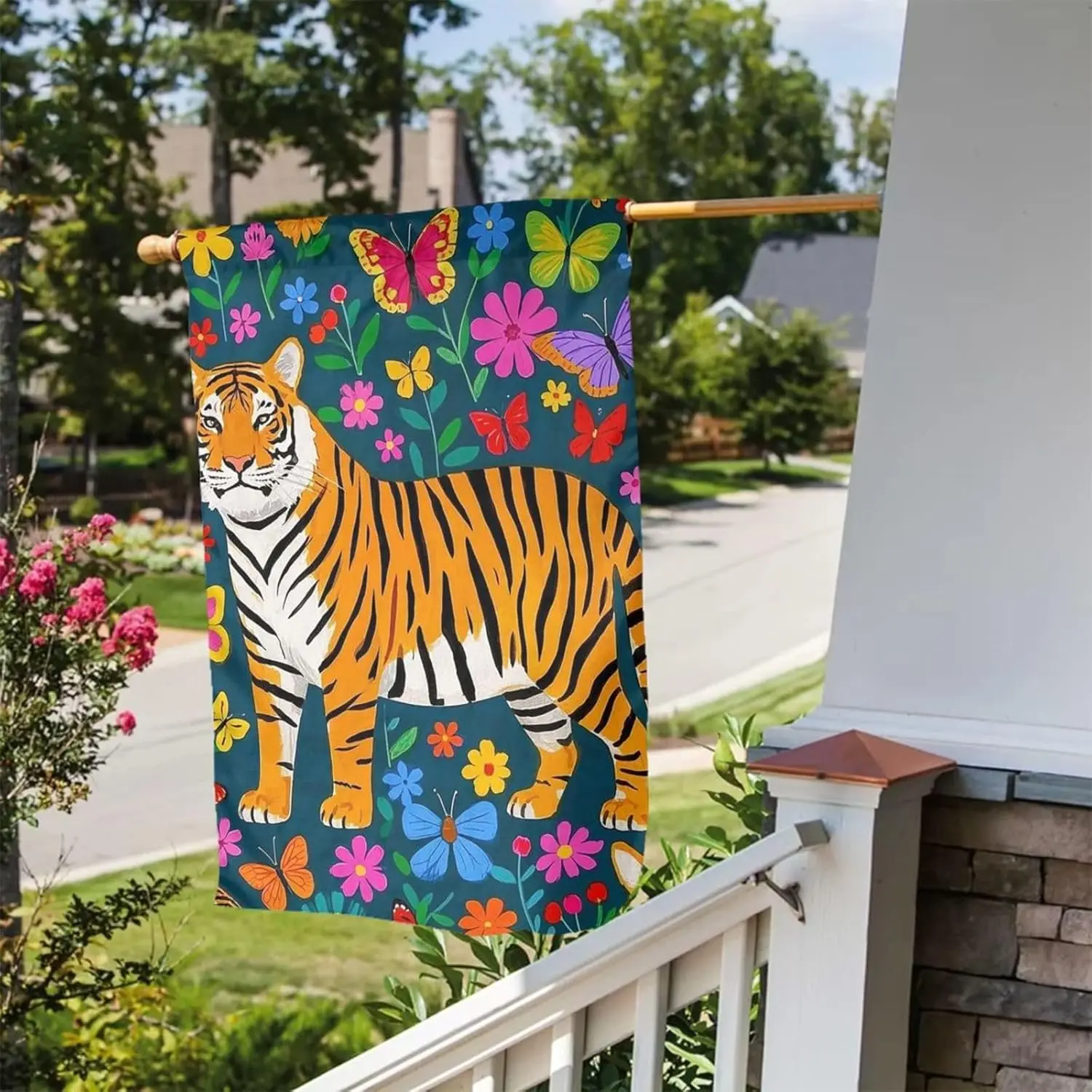 Garden Flag 12x18 Inch Double Sided Vertical Welcome Summer Flags No Fade House Flags Colorful Flower Animal Print Tiger Yar uui