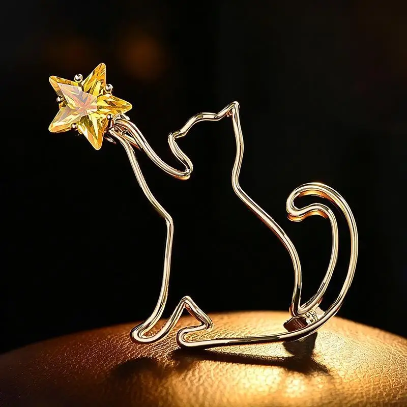 Dainty Hollow Out Cat Shaped Brooch Rust Free Alloy Animal Pin for Women Clothing Decor Perfect Gift for All Occasions