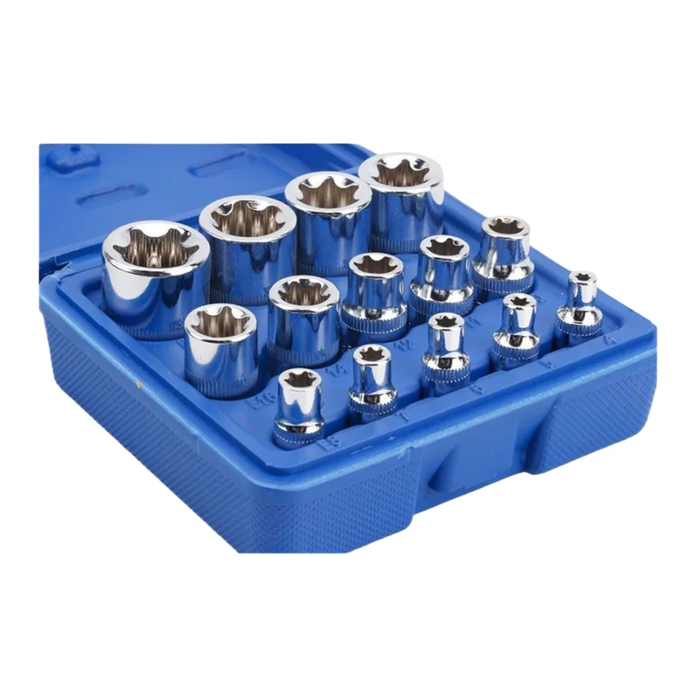 14 Piece For E Type Socket Set E4-E24 External Star Hex Bit Kit CR-V Steel For Automotive Repair Tools With Storage Case