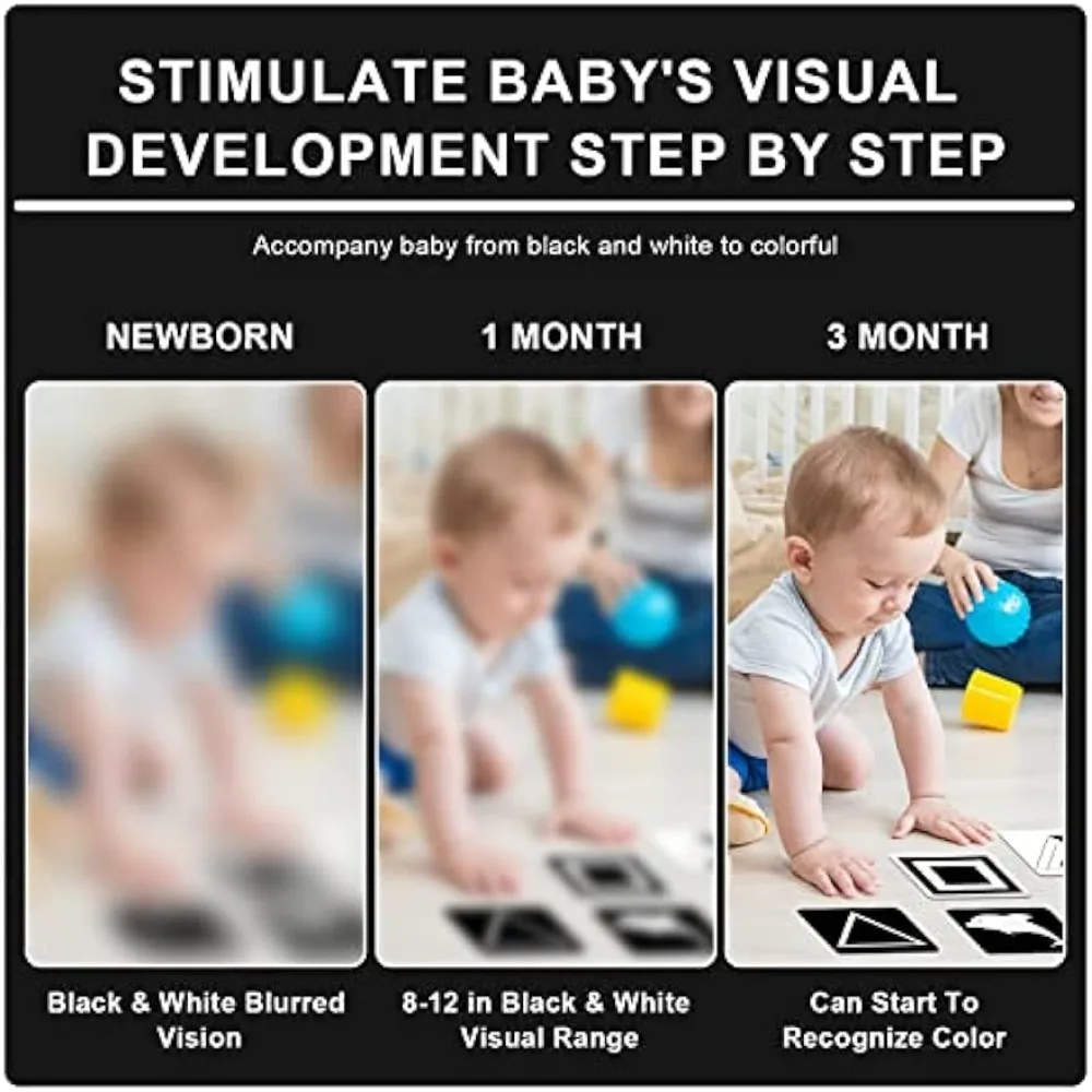 Kartu Stimulasi Visual Bayi Montessori 0-36M Kartu Flash Hitam dan Putih Kontras Tinggi Merangsang Mainan Kognisi Visual Bayi Baru Lahir