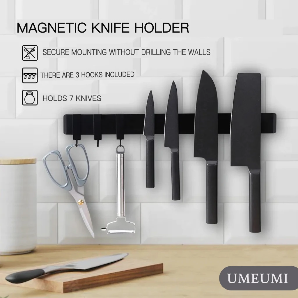 

Magnetic knife holder Punch-free on the wall 30cm 40cm 50cm black Stainless steel creative kitchen tools storage keep