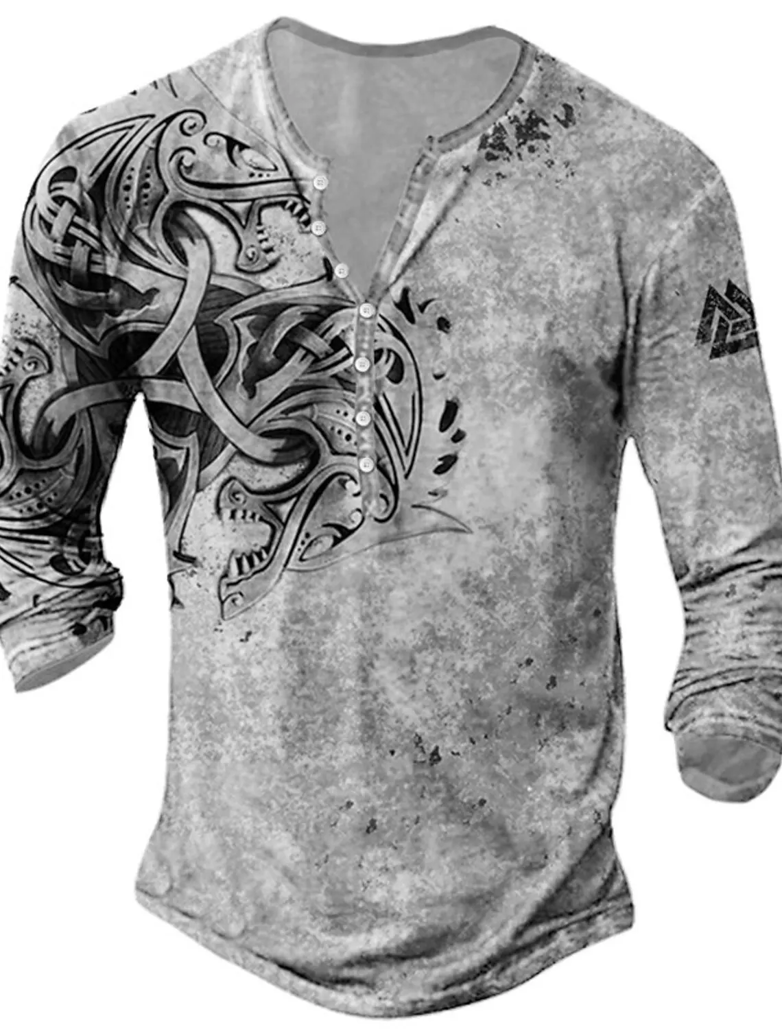 Men's Henry Shirt Graphic Viking Henry Clothing 3D Printed Outdoor Casual Long Sleeve Button Print Fashion Designer Fashionretro