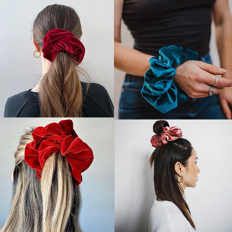 Flannel Hairbands Custom Large Scrunchie 17cm Oversized Velvet Hair Scrunchies Elastic Hair Bands For Women