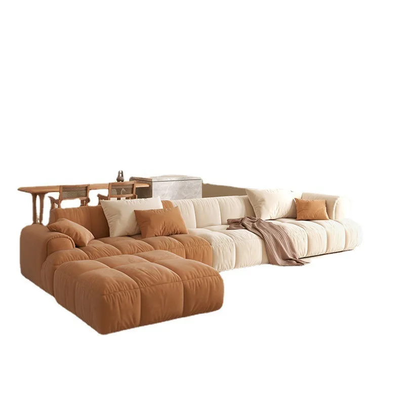 

Nordic fabric cream style sofa, living room technology cloth modern simple module straight square sofa