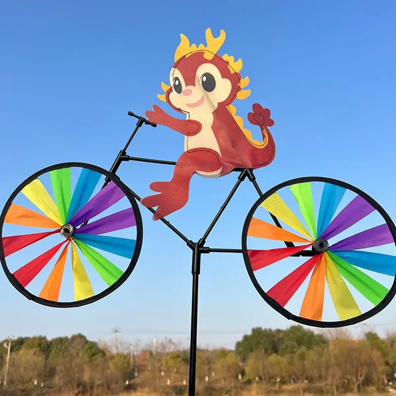 Animal On Bike Windmill Decorative Bike Riding Pinwheel Strong Construction Cycling Animals Wind Spinner For Balconies Doorways