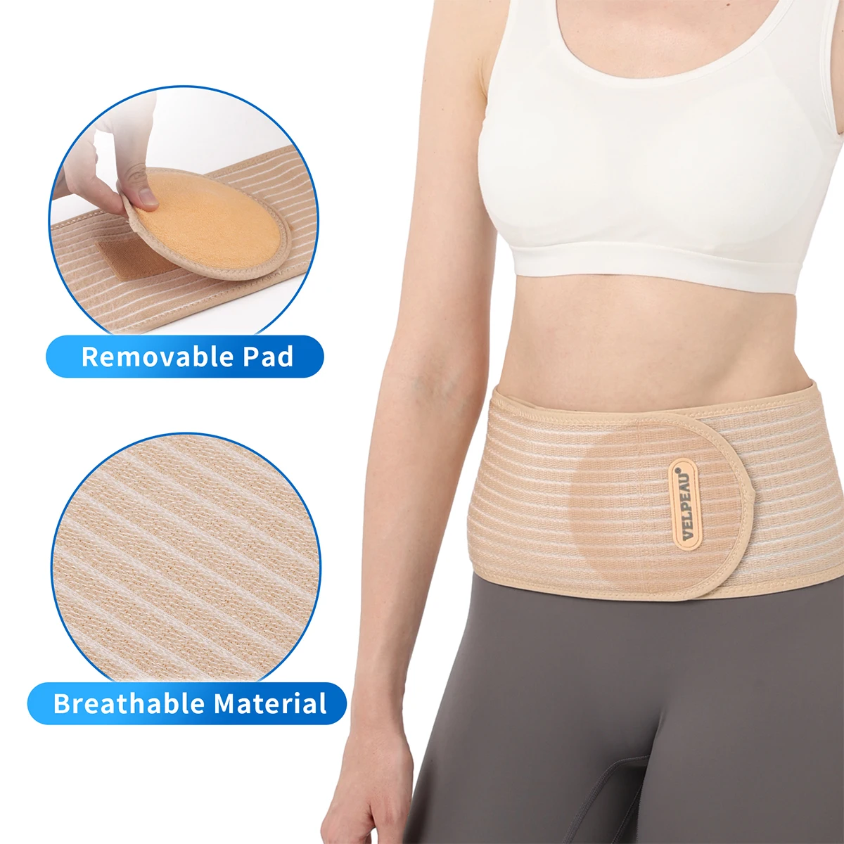 VELPEAU Umbilical Hernia Belt for Navel Incisional and Belly Button Hernia Abdominal Binder Support with 1 Compression Pad