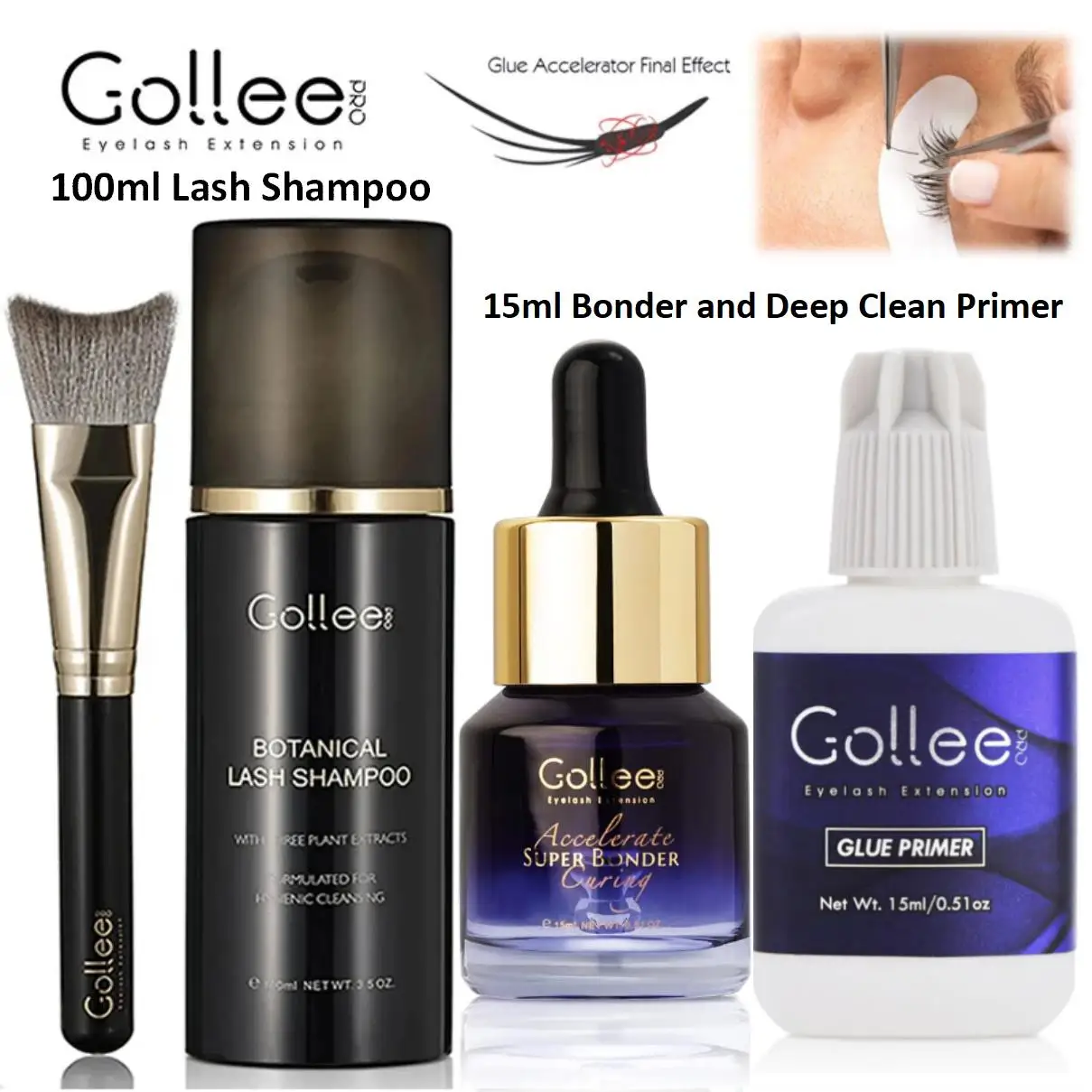 Gollee Lash Bond Set Low Odor Eyelash Foam Shampoo No Irritation  Primer Cleaning Deep 15ml Super Bonder Lash Eyelash Supplies