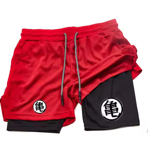 Goku Anime Running Shorts Men Fitness Gym Training 2 in 1 Sports Shorts Quick Dry Workout Jogging Double Deck Shorts
