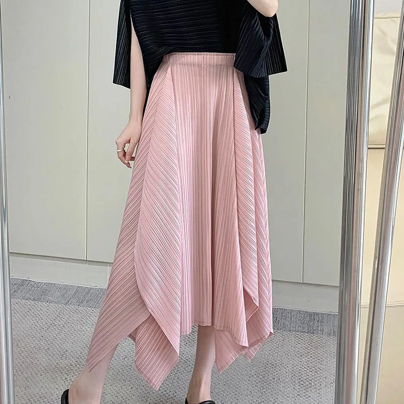 Miyake Fold Skirt for Women 2026 Summer New Simple Casual Elegant Fashion Draped Pleated Flowing Large Hem Flower Bud Long Skirt