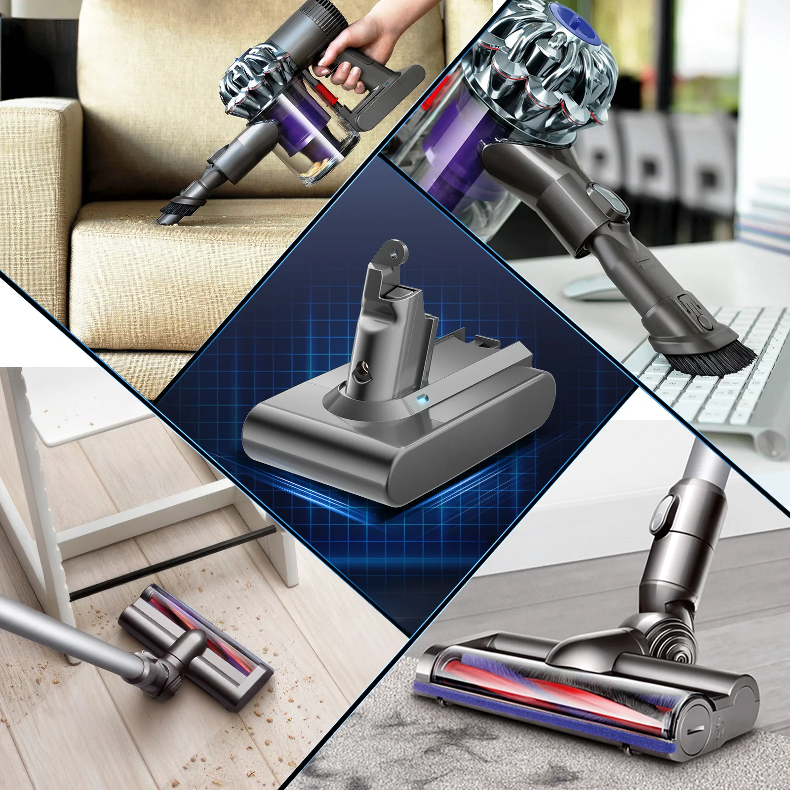 6000 mAh Ersatzakku für Dyson V6, für Dyson DC58 DC59 DC62 SV03 SV05 SV09 Absolute Staubsauger, Elektrowerkzeuge, kabellos – Detail 2