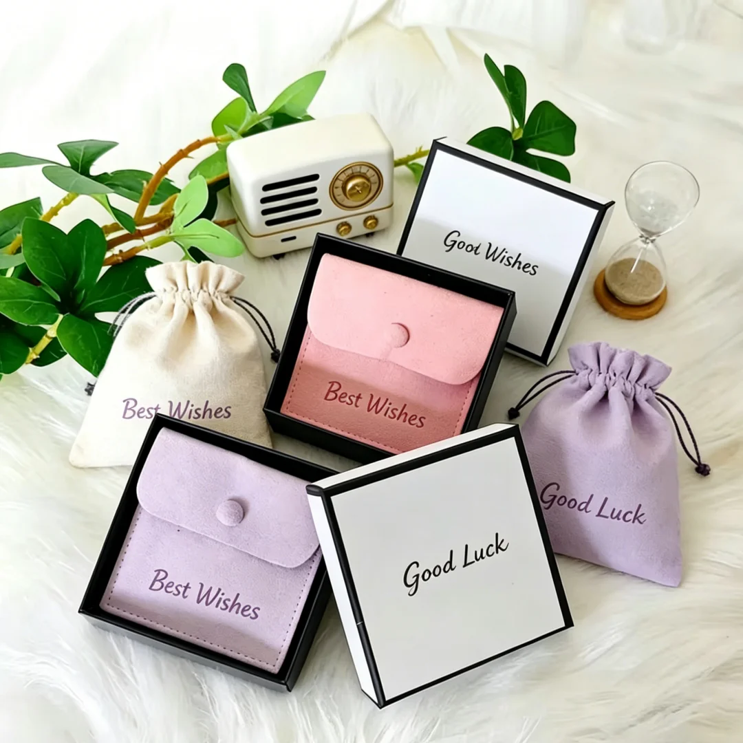 

24/50/100set Chic Jewelry Gift Box Set with Suede Snap Pouch White Black Paper Jewelry Earring Organizer Bag for Personalized