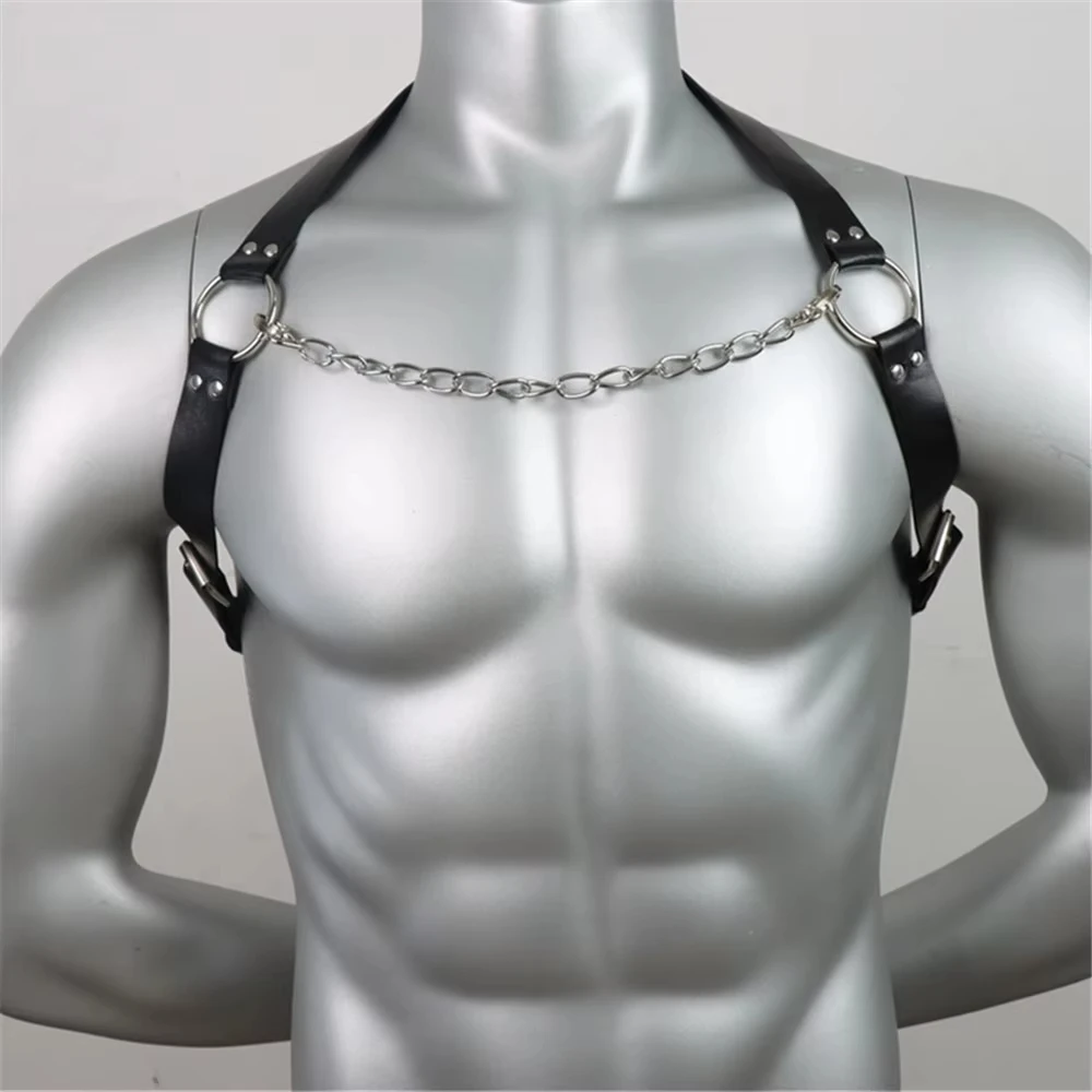 Mens Fetish Leather Chest Harness Chain Belts Sexual Male BDSM Body Straps Lingerie Fashion Punk Rave Gay Harness Accessories