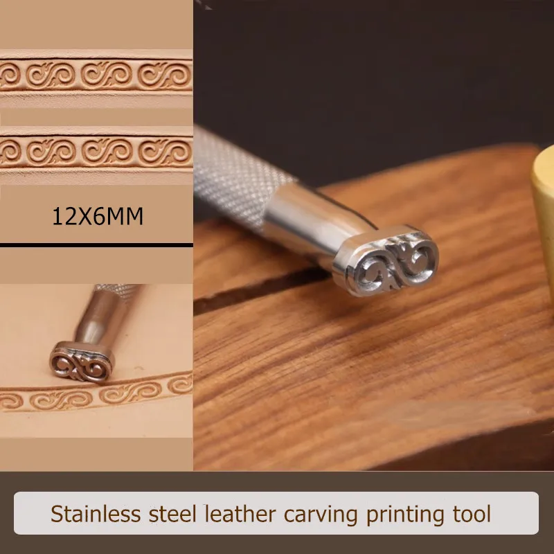 

K113 304 Stainless Steel Leather Stamp Tool For Veg Tanned Leather - Traditional Pattern Combo 12x6mm