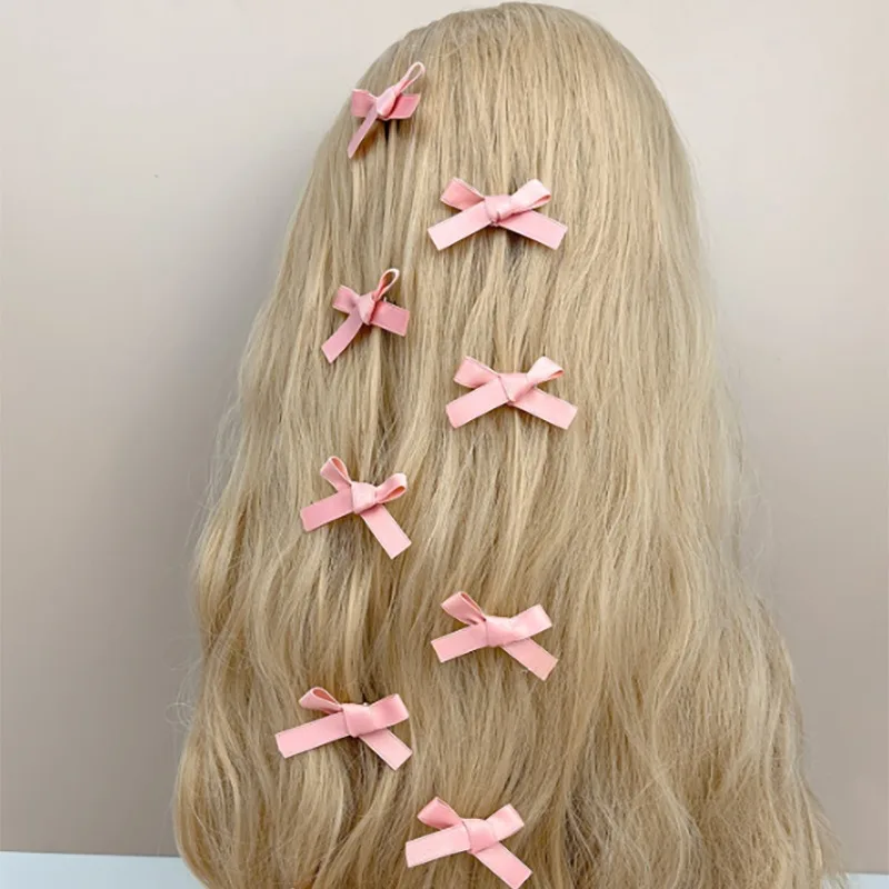 8 Stuks \ Set Nieuwe Strik Haarclips Sweet Lint Strik Haarspelden Mode Koreaanse Meisjes Mini Grijpt Clips Vrouwelijke Hoofddeksels Haaraccessoires