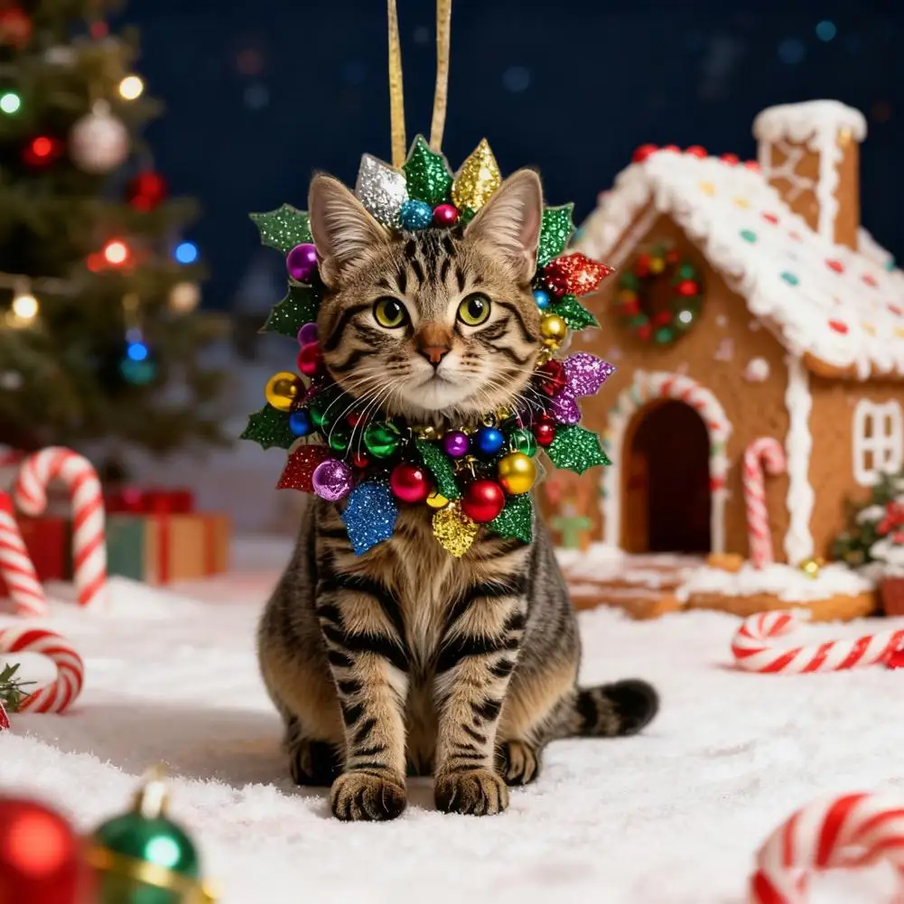 

Charming Christmas Ornament Cute Cat Car Mirror Charm Acrylic Kitten Christmas Ornament Handcrafted Hanging Pendant for Home