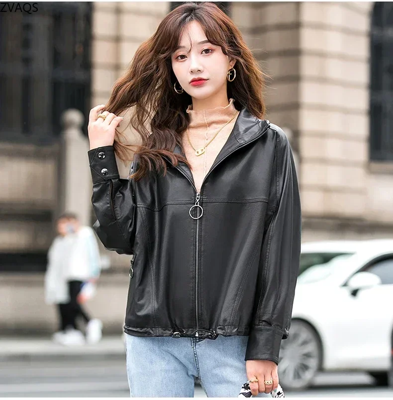 高品質シープスキンレザージャケット女性 2024 カジュアル本革コートショートルーズレザージャケットジッパー Casaco Feminino