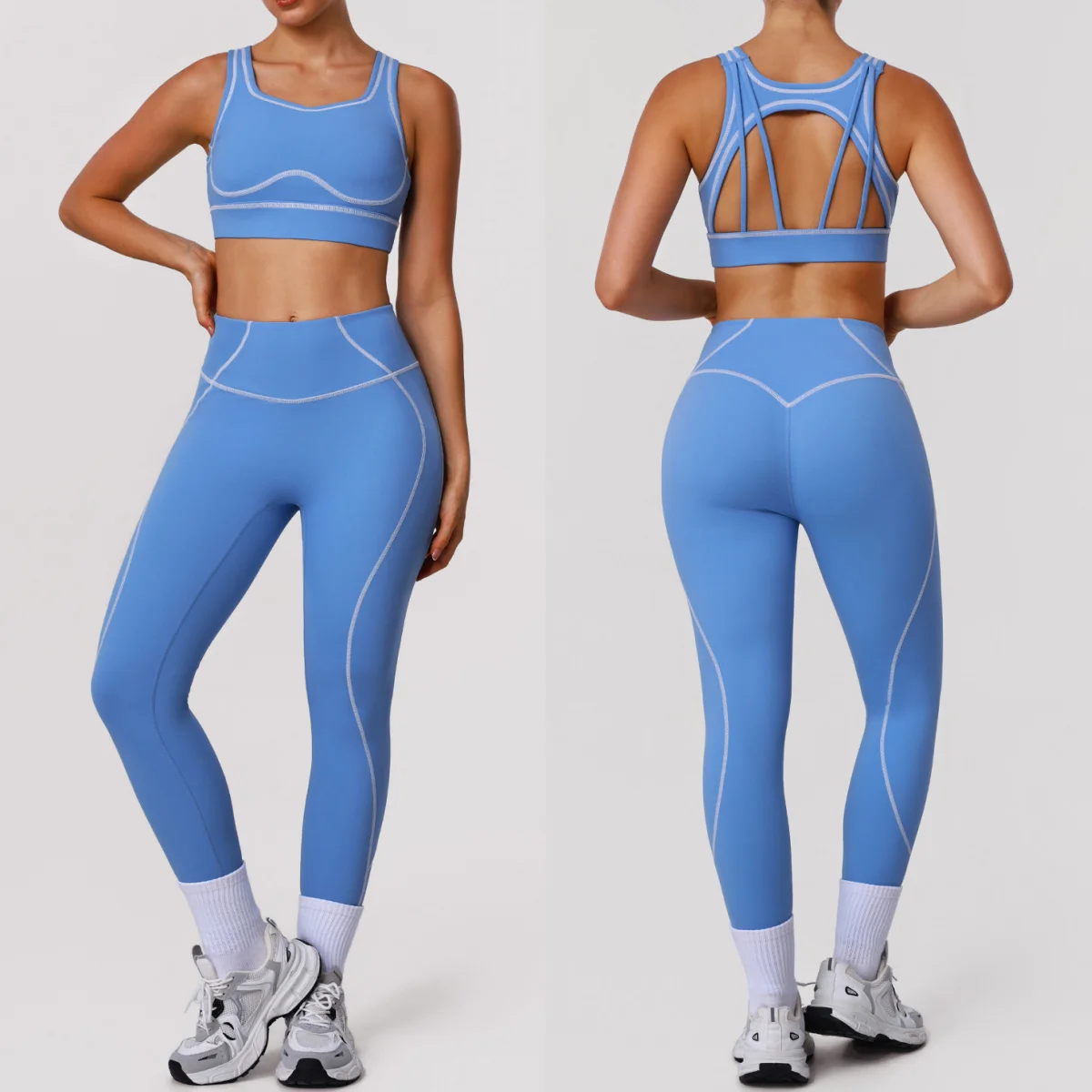 

Women's high-intensity yoga suit contrasting colors beautiful back shock-proof sports bra training leggings fitness running suit