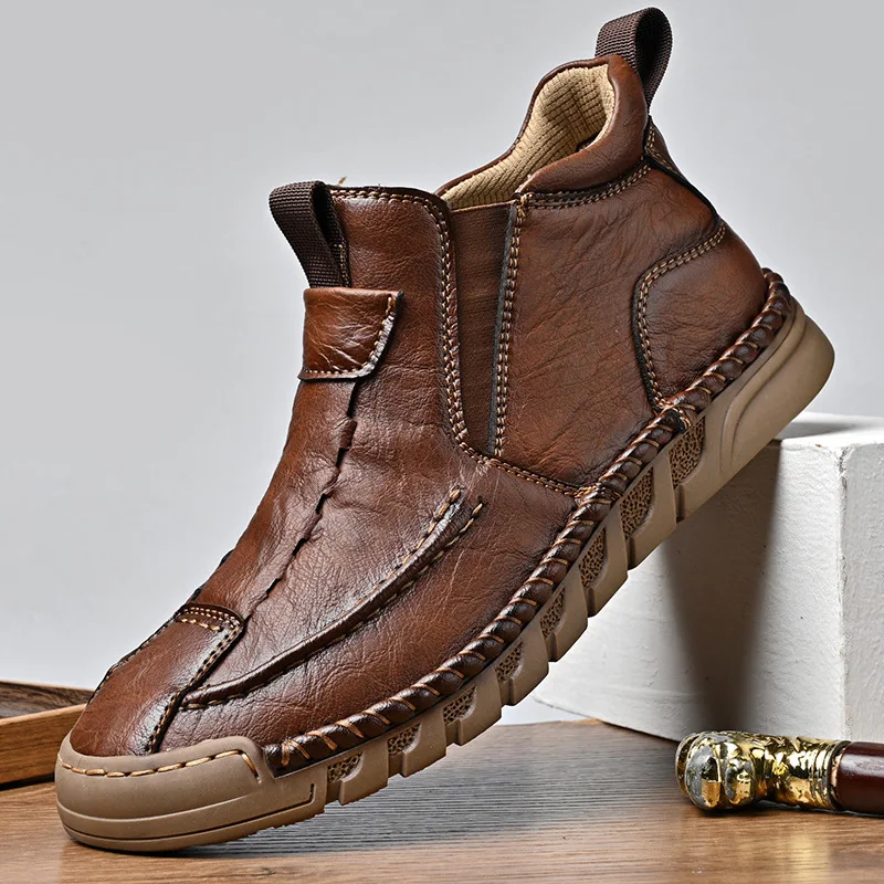 

Men Boots Handmade Casual Shoes Genuine Leather Ankle Boots Comfortable Winter Shoes High Top Sneakers Luxury Footwear Men Shoes