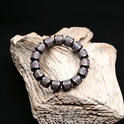 Tibetan Six-Character Mantra Prayer Beads, 15mm Ebony Bracelet, Unisex Zen Bracelet