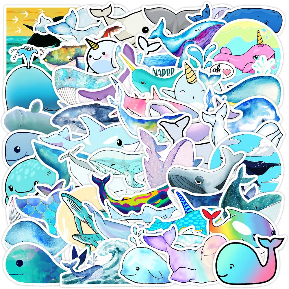 

10/30/50PCS Cute Animal Cartoon Whale Funny Graffiti Sticker Desk Water Cup Laptop Suitcase Scooter DIY Decorative Toy Sticker