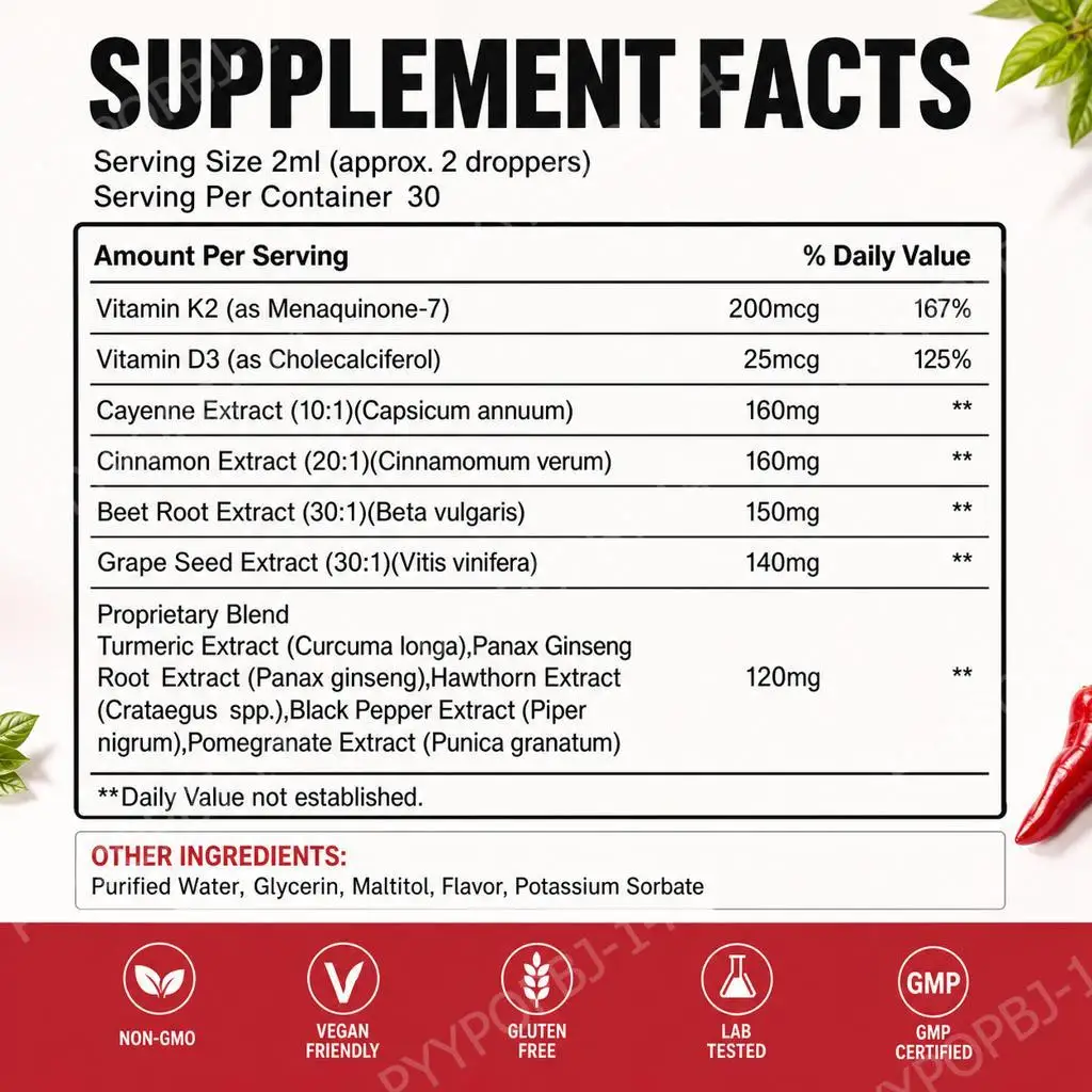 Googeer Cayenne Pepper Liquid Drops 11-in-One Complex Formula with Vitamin K2 & Vitamin D3, Gut & Immune Support, 60ml