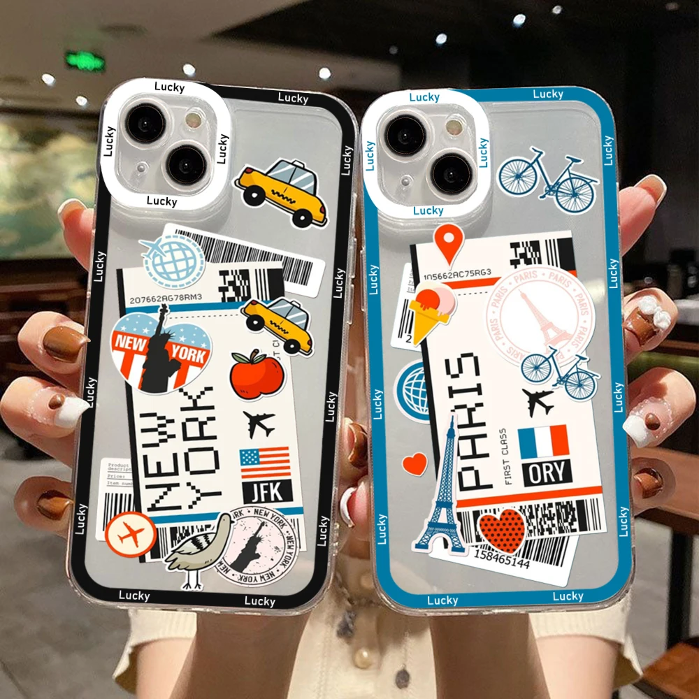 World City Travel Ticket New York London Tokyo Moscow Phone Case For iPhone 14 13 12 11 Pro Max Mini XS X XR SE 7 8 Plus Cover