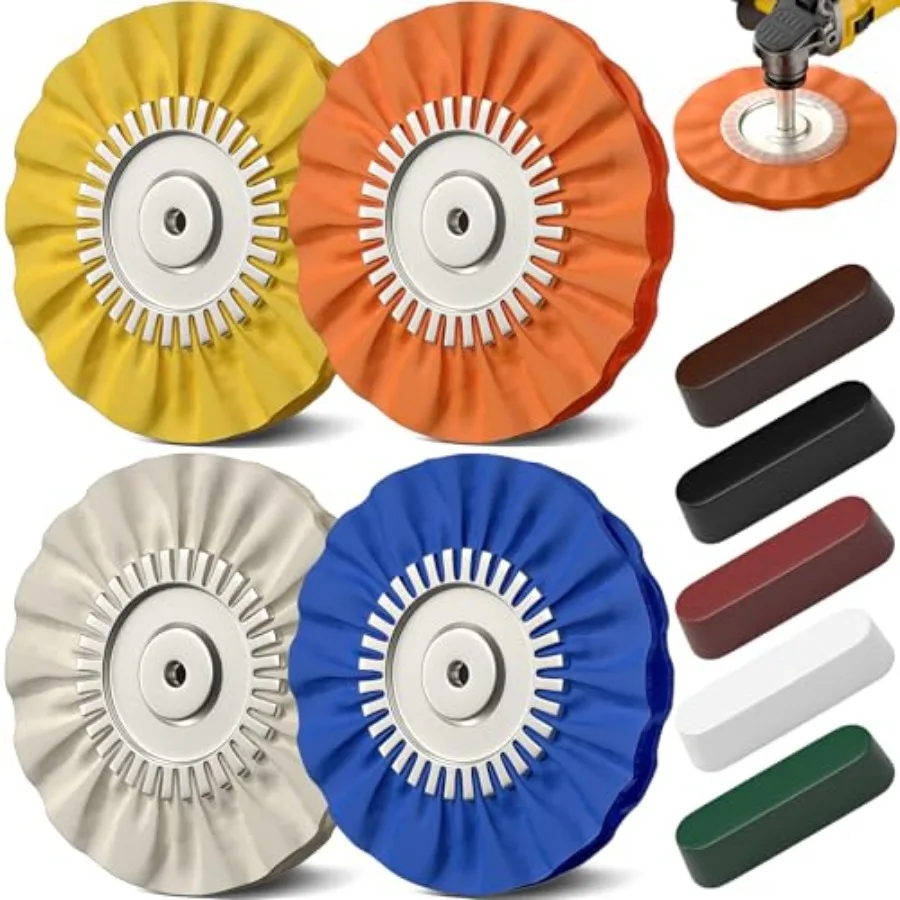 

8" Airway Buffing Wheels for 4.5" Angle Grinder 9PCS Buffer Polisher Wheel for Car Aluminum Metal Polishing Wheel Pad and Compo