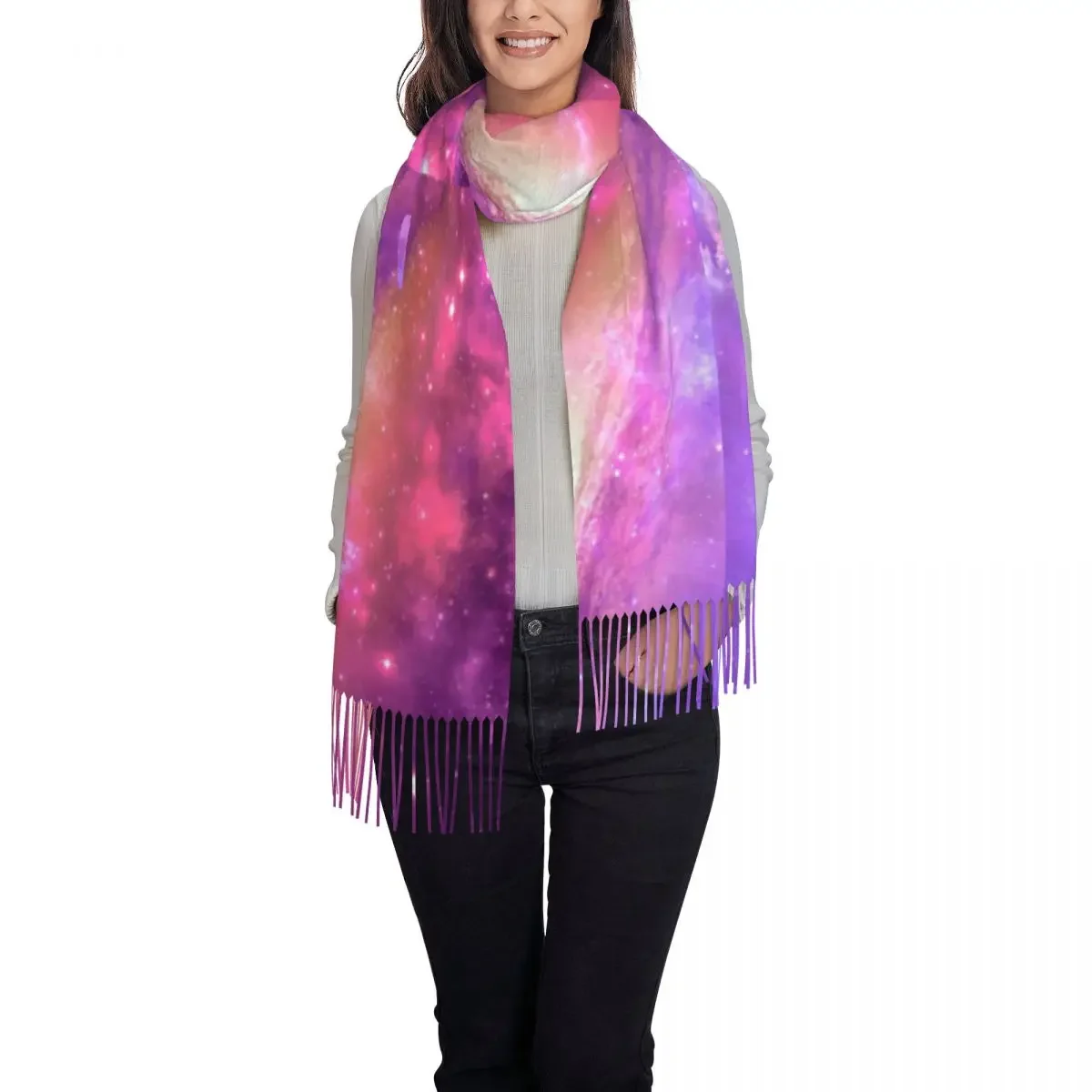 Colorful  Galaxy Scarf Watercolor Stars Warm Soft Shawls and Wrap with Tassel Ladies Popular Scarves Wraps Autumn Bandana