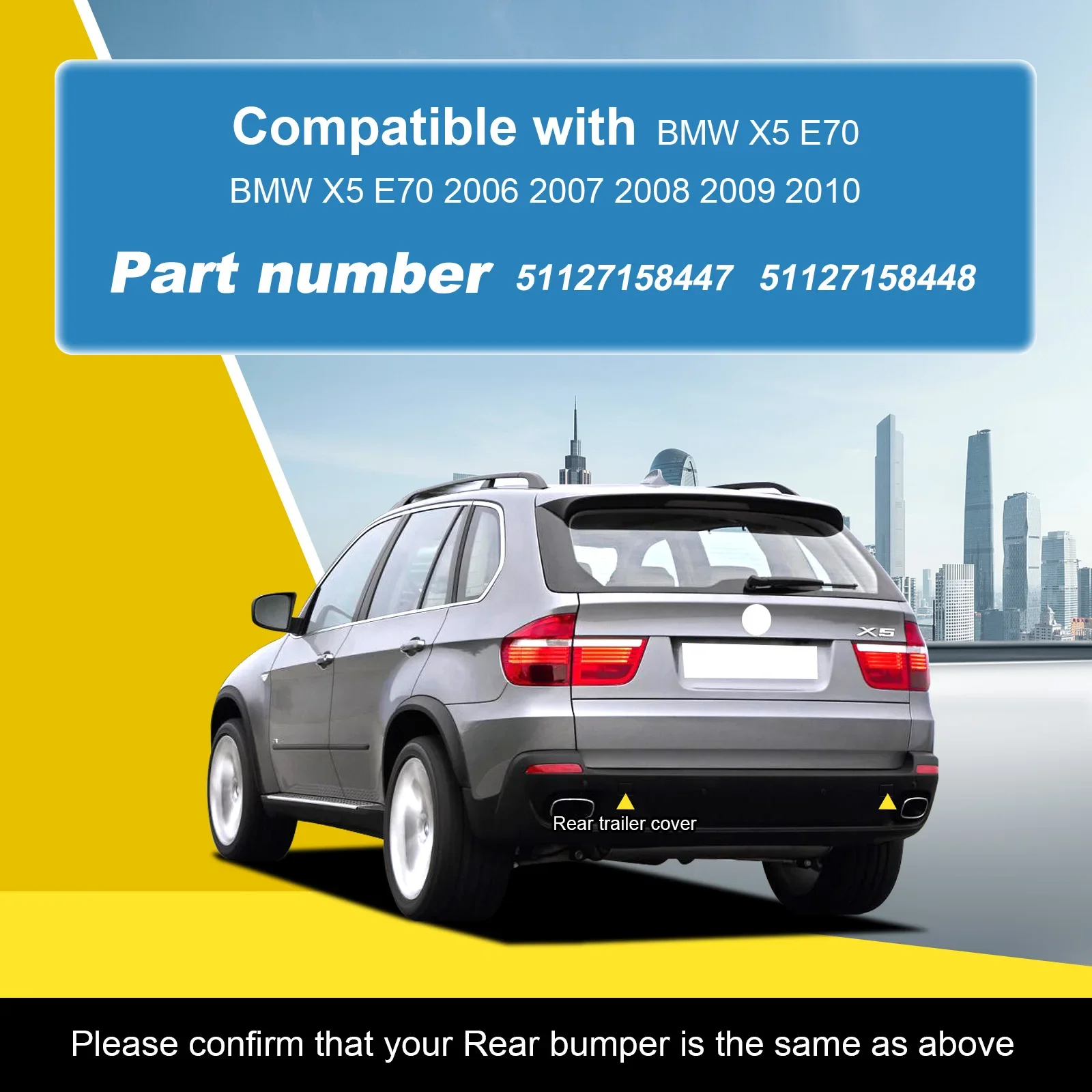 For BMW X5 E70 2006 - 2010 Rear Bumper Tow Hook Cover Caps Left Right Set Parts 51127158447 51127158448
