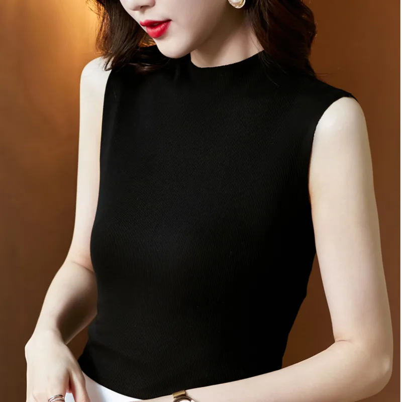 #1203 Turtleneck Tank Top Women Solid Color Skinny Basic Top Female Office Modal Tank Top Femme Slim Elegant Solid Color Summer