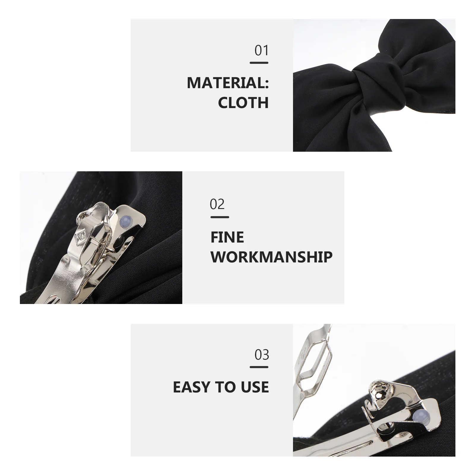 

1Pcs Large Bowknot Hair Clip Black Cloth Pin Fashion Adorable Barrette Party Hair Jewelry Women Adorable Barrette