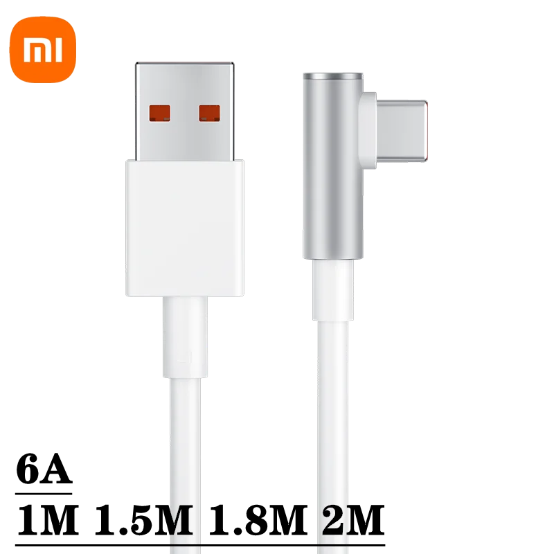 Original Xiaomi 120W 6A Usb Type C Game Fast Charging Cable 90 Degree Elbow For Mi 12 11 10 Pro Poco Redmi Note K40 Tipo Charger