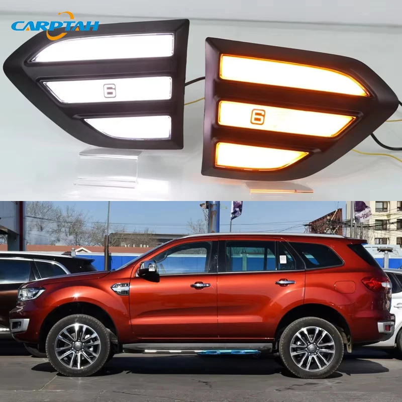 Car LED DRL 12V Daylights For Ford Everest 2015 -  2019 Yellow Turn Signal Daytime Running Headlamps Auto Driving Lamp Foglamps