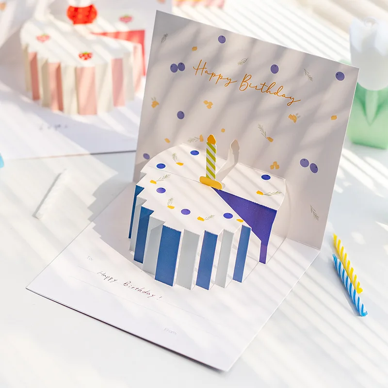 3D Birthday Cake Pop-Up Greeting Cards Happy Birthday Card For Kids Friends Family  Postcards Gifts with Envelope