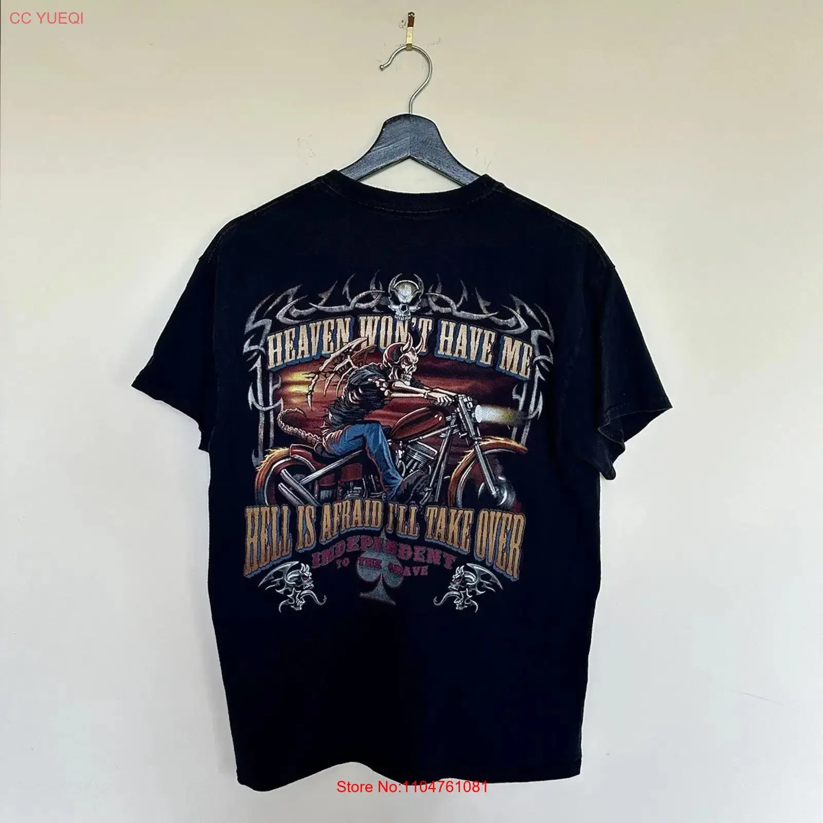 Vintage Y2K Liquid Blue Skeleton Biker Heaven Won t Have Me Grunge Punk Shirt vintage Washed streetwear Comfortable