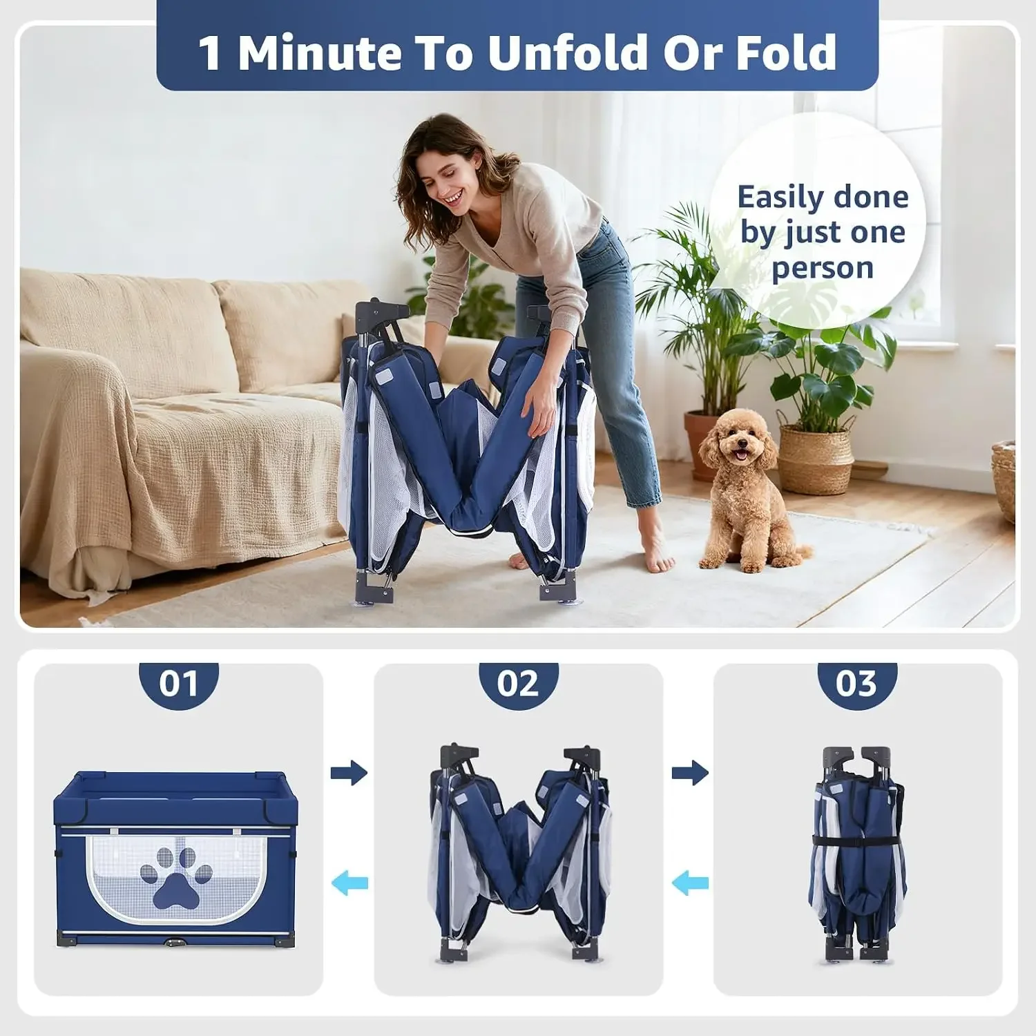 Foldable Dog Playpen with Cover, 1 Min Setup, 43.3