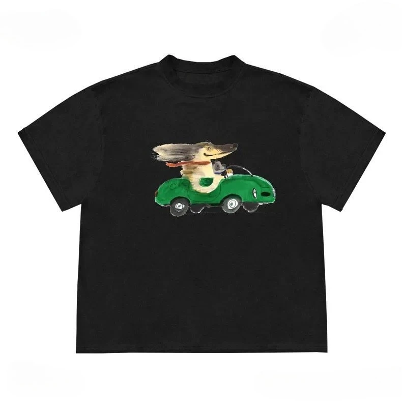

Футболка из чистого хлопка с принтом Creativ Driving Puppy для мужчин и женщин с одинаковой хлопковой футболкой с круглым вырезом и короткими рукавами
