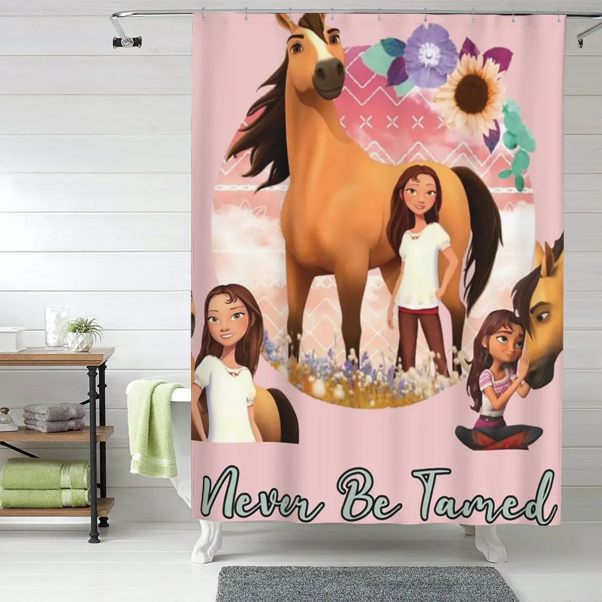 

Never Be Tamed Spirit Riding Free Shower Curtain Bathroom Polyester Waterproof Bath Curtains with Hooks