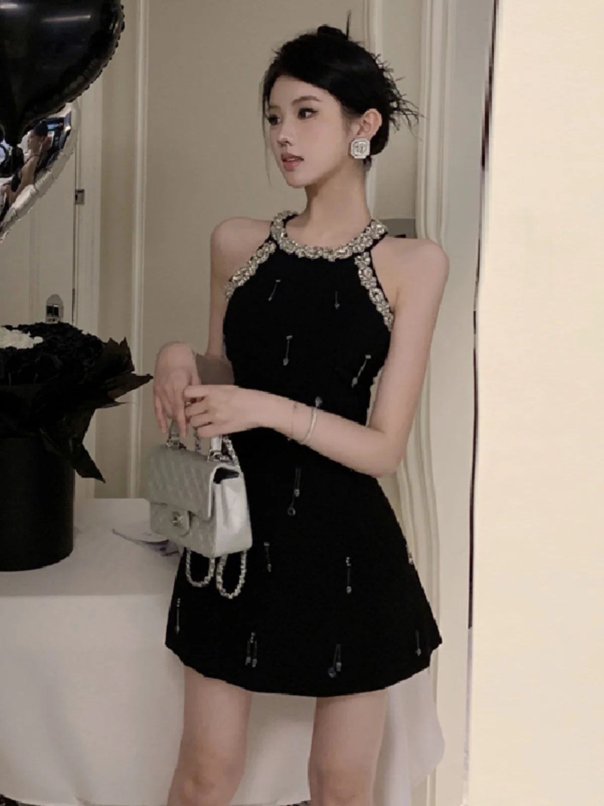 

Элитное вечернее платье класса люкс с обильной отделкой стразами, сексуальное, с завышенной талией, утягивающее, короткое, для бала, элегантное, женственное
